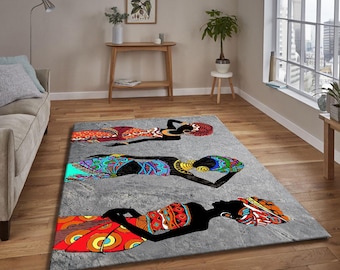 African WomanArt rug,Colorful Afrocentric Area Carpet, Tribal Ethnic Boho Floor Decor for Living Room or Bedroom