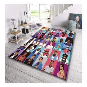 Hip hop Legends Rug,Colorful Rap Icon Carpet for Urban Music Lovers & Street Style Rooms