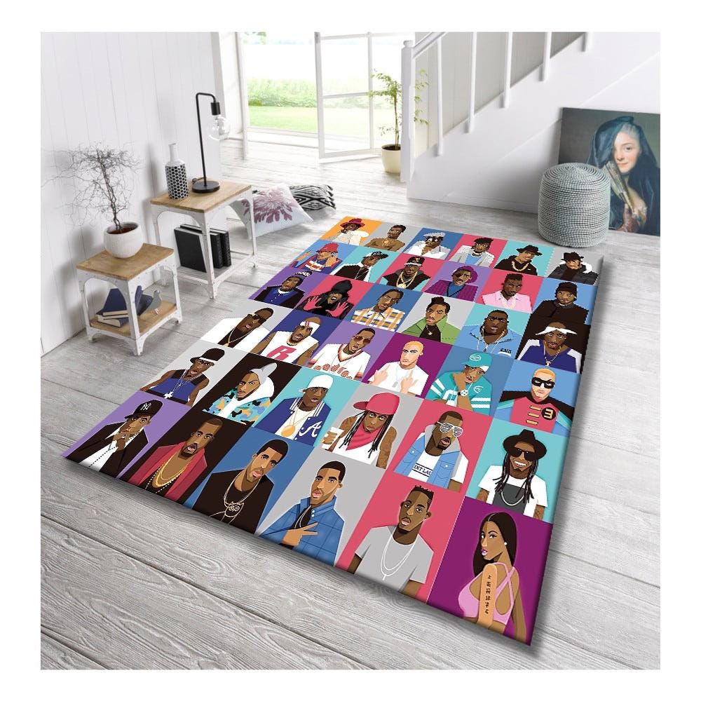 Hip hop Legends Rug,Colorful Rap Icon Carpet for Urban Music Lovers & Street Style Rooms