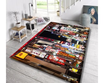 Tokyo Neon City Rug,Japanese Street Night Scene Urban Style Area Carpet,Cyberpunk Room Decor
