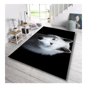 White Wolf Rug, Black Wolf carpet, Wolf Art Rug, Spirit Animal Decor, Nordic Wolf Rug, Mystical Wolf Mat, Darc Animal Rug, Boho Wolf Decor