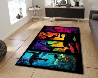 Tapete para quarto de adolescente, Tapete para sala de jogos infantil, Tapete para quarto de criança, Tapete para corredor, Tapete esportivo colorido, Tapete de futebol, Tapete para jogador de futebol, Decoração para quarto de menino,
