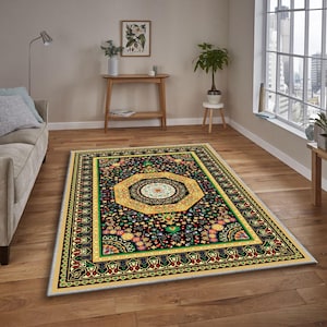 Tradational Medallion Area Rug,Ornate Persian Style Carpet,Boho Ethnic Pattern Rug, Vintage Inspired Living Room Rug
