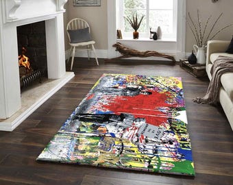 Urban Graffiti Art Rug, Colorful Street Art Carpet for Modern Room Decor