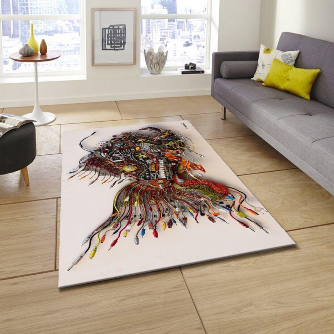 Cyber Rug Electronic Piranha Rug,colorful Cyberpunk Fish Design Mat,modern Tech ...