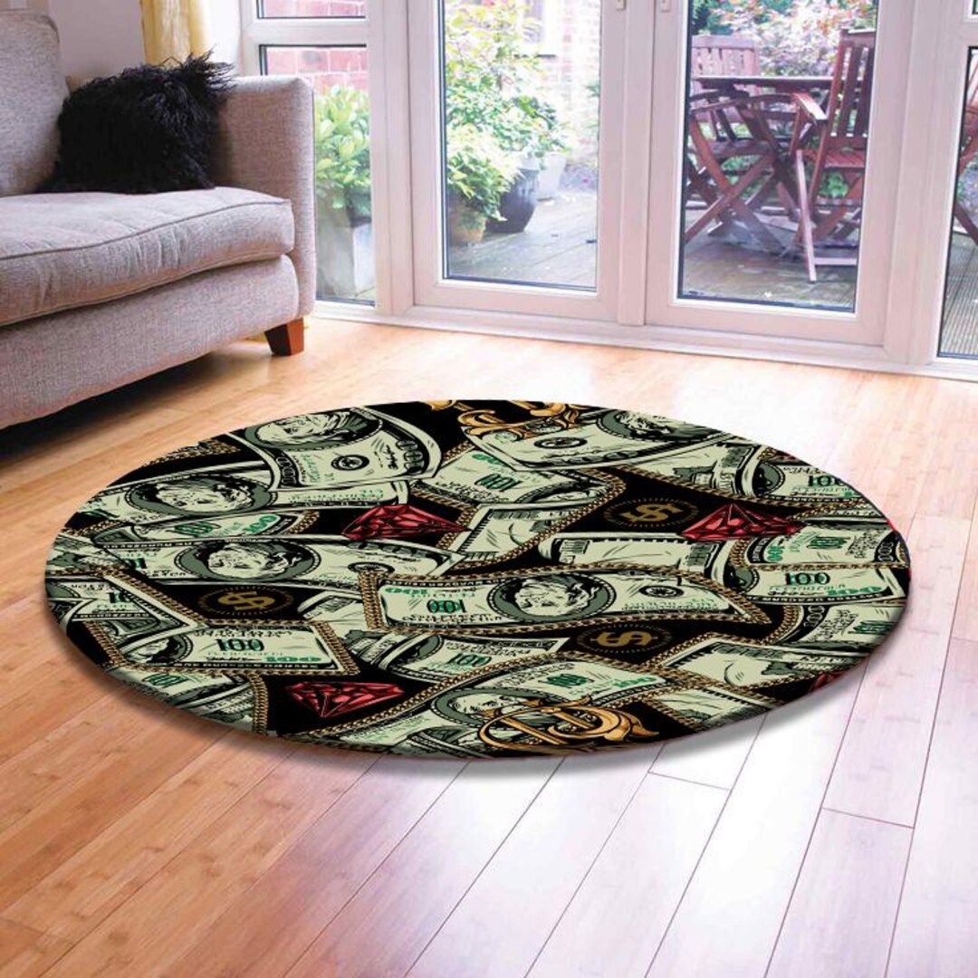 Money Stack Rug Money Print Round Rug,dollar Bills Floor Mat, Wealth Print Rug ...
