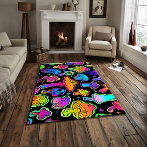 Alfombra de arte abstracto neón, alfombra colorida de arte pop, alfombra de piso estilo luz negra psicodélica, decoración de habitación moderna y divertida, alfombra llamativa