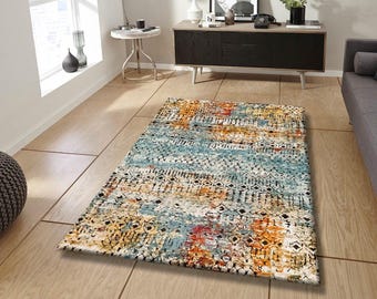 Colorful Abstract Rug,Modern Boho Area Carpet,Artistic  Washable Rug for Living Room or Bedroom