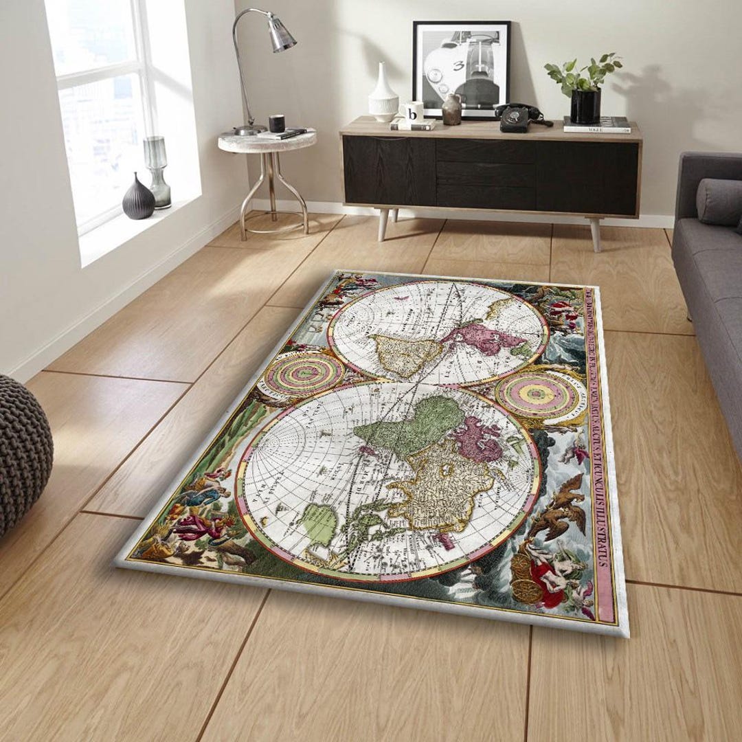 Vintage World Map Rug, Old World Map Area Rug,antique World Globe Rug ...