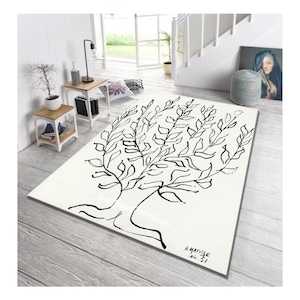 Matisse Inspired tree Line Art Rug,Minimalist Green Area Rug,Botanical Carpet,Modern abstract tree area rug,