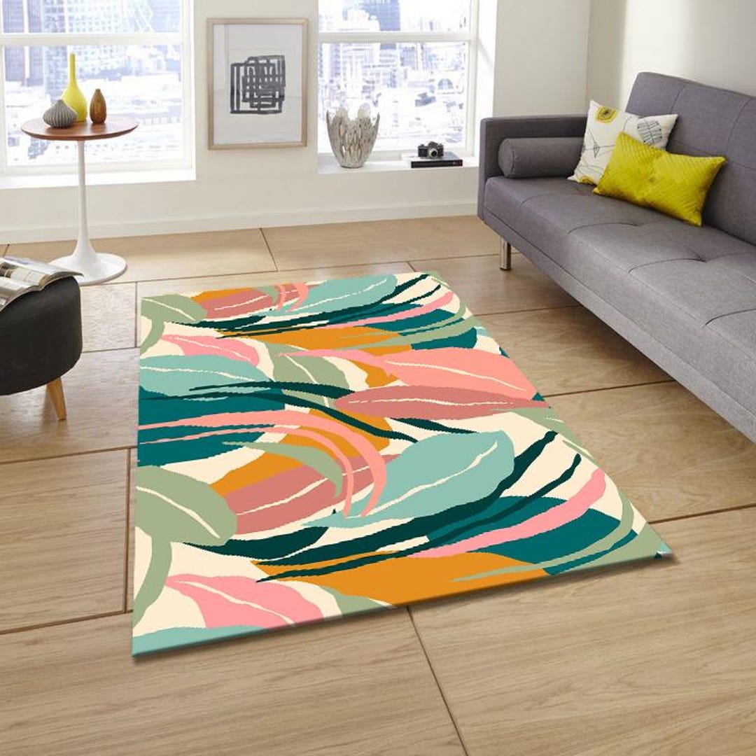 Modern Abstract Feather Rug, Leaf Design Rug,multicolor Pastel and ...