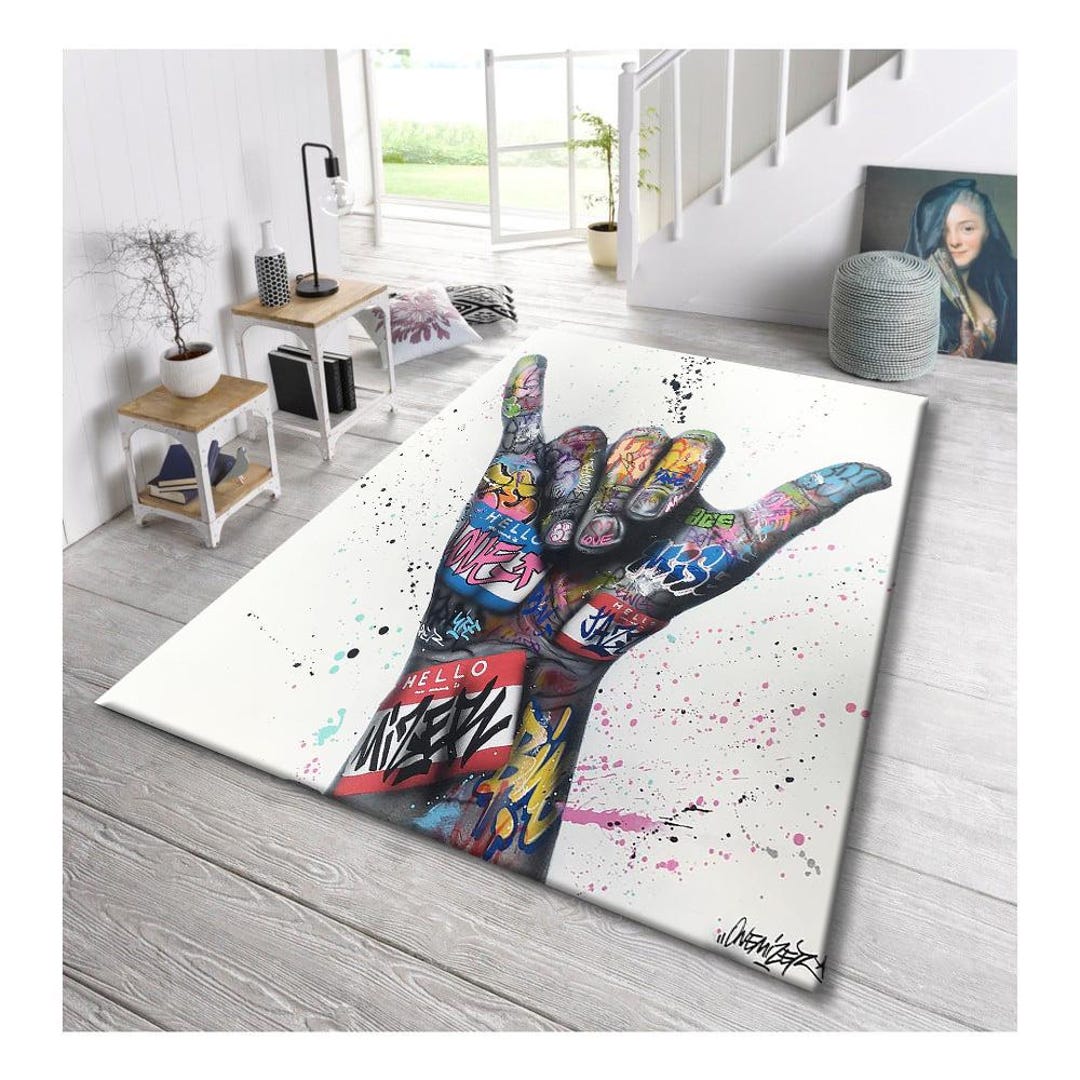 Shaka Rug, Surf Decor, Colorful Hand Rug, Hang Loose Sign, Boho Hand ...
