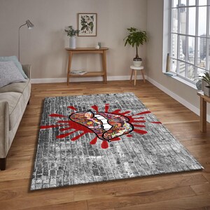 Pop art Lips  Rug, Colorful LipPattern Carpet, Bold Artistic Area Rug for Modern Living Room or Teen Bedroom