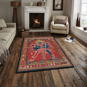 Hindu Dity Rug, Boho Spiritual Yoga Mat Carpet with Mythological Art