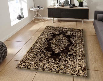 Vintage Orientteppich • Braun Beige Traditioneller Teppich • Klassischer Medaillon Teppich • Wohnzimmer Dekorativer Bodenteppich • Boho Persischen Stil