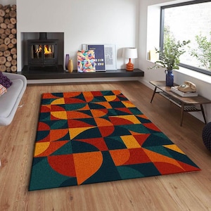 Modern Geometric Pattern Rug,Colorful Abstract Shapes Carpet for Living Room and Lounge
