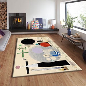 Modern Abstract Bauhaus Rug, Minimalist Geometric Area Carpet,Colorful Contemporary Floor Mat for Living Room Decor