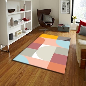Modern Abstract Area Rug,Abstract Pastel Geometric Area Rug, Modern Color Block Floor Mat,Multicolor Statement Carpet,