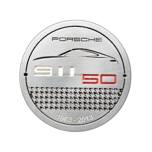 Vintage Handmade Porsche 911 Grill Badge 50-jähriges Jubiläum 1963 - 2013 Palacca Platte 8 cm