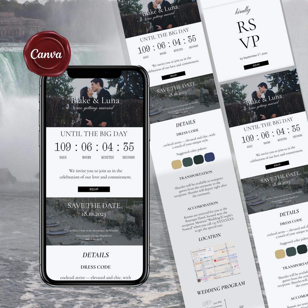 Simple Digital Wedding Invitation Template, Editable Modern Canva ...