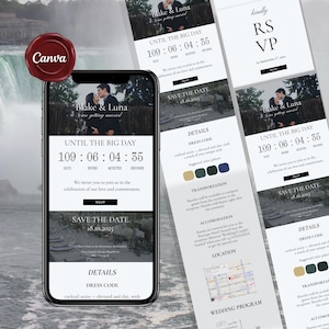 Simple Digital Wedding Invitation Template, Editable Modern Canva Design, Clickable RSVP Form, Countdown Timer, Instant Invite Download