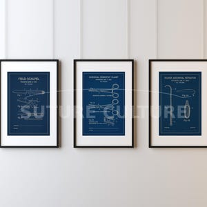 Vintage Surgical Instrument Blueprint Set (3) – Medical Patent Art Prints, OR Inventor Decor, Doctor Office Printable Download