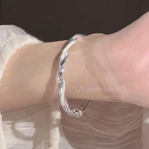 925 Sterling Silver,Two Strand Silver Bracelet Bangle,Sterling Silver Twisted Silver Bangle,Hammered Mobius Bangle,Adjustable Bangle