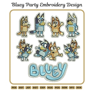 Dancing Bluey Embroidery Designs: Kids Party PES DST Files (Instant Download)