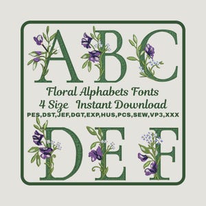 Floral Alphabet Machine Embroidery Font
