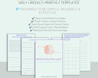 ADHD Planner Journal: Neurodivergent Daily, Weekly, Monthly Templates (PDF Download)