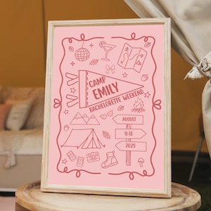 Camp Bachelorette Welcome Sign Template, Outdoor Bridal Shower, Hiking Mountain Camping Hand Drawn, Girls Trip Weekend, Editable Bach Party