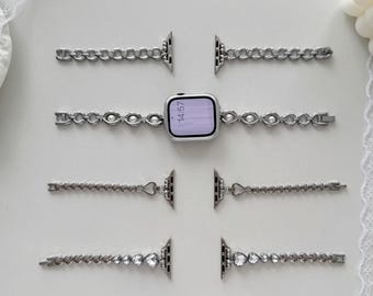 Minimalist Silver Apple Watch Bracelet,Elegant Apple watch Chain Band,Dainty Watch Strap Fits 38mm 40mm 41mm 42mm 44mm 45mm 49mm