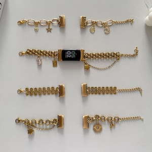 Handmade Fitbit Jewelry Band, Gold Chain Bracelet Strap with Celestial & Vintage Charms, Elegant Adjustable Band  Replacement,Gift for her