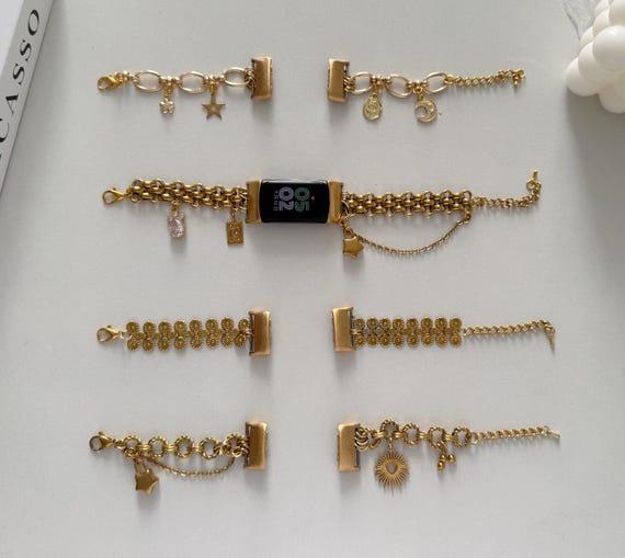 Handmade Fitbit Jewelry Band, Gold Chain Bracelet Strap with Celestial & Vintage Charms, Elegant Adjustable Band Replacement,Gift for her