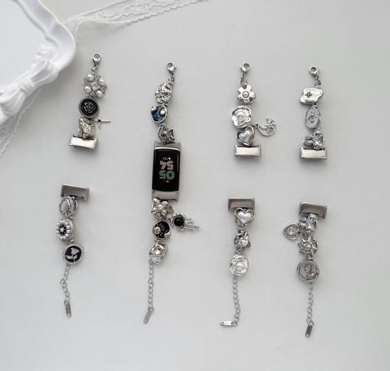 Silver fitness watch strap,Handmade Charm Strap for Fitbit Watch,Fitbit replacement Strap,Gothic Jewelry Bracelet,Unique Fitbit Watch Band