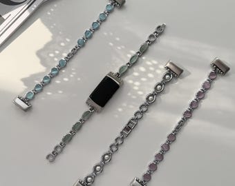 Fitbit Watch Band,Silver Gemstone Smart Watch Bracelet,Retro Replacement Strap for Fitbit,Vintage Bracelet Band,Fitbit Strap Replacement