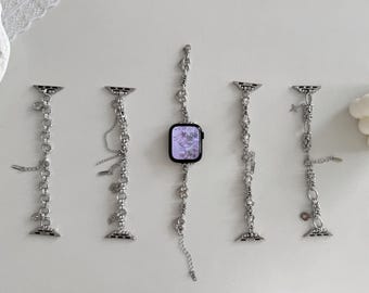 Silver Chain Bracelet Apple Watch Band with Charms | Apple Watch Strap | Adjustable Stainless Steel Strap | Stylish Jewelry Watchband