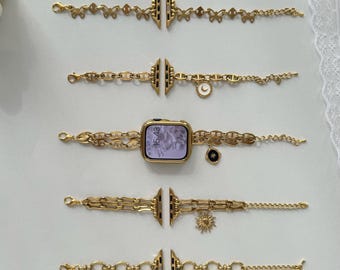 Pulsera dorada para Apple Watch, correa de cadena de inspiración vintage, compatible con las series 1-9 SE Ultra, accesorio elegante, ajustable y hecho a mano para Apple Watch.