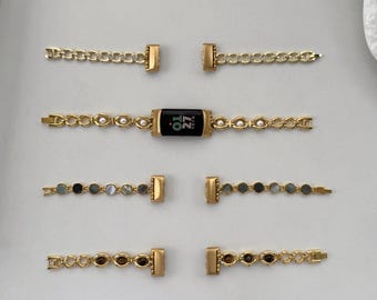 Minimalistische gouden kettingband voor Fitbit Luxe, elegante armband met schakels van schelp en edelsteen, handgemaakte verstelbare sieraden Cadeau voor haar