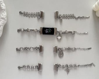 Correa para reloj Fitbit, correa de plata hecha a mano con dije para reloj Fitbit, correa de repuesto para Fitbit, pulsera de joyería gótica, correa única para reloj Fitbit