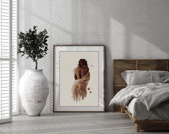 Coffee Woman Illustration - Minimalist Female Figure Printable Art - Neutral Tones Wall Decor - Digital Download