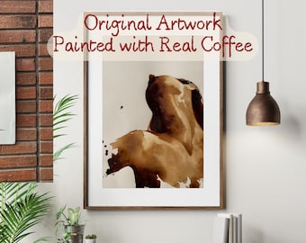 Original Coffee Painting – Female Silhouette Art, Handmade