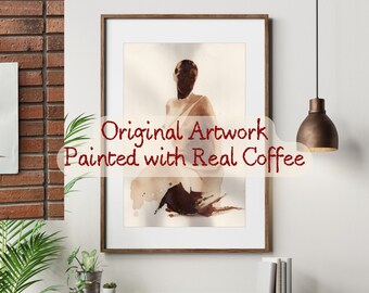 Original Coffee Painting – Female Silhouette Art, Handmade