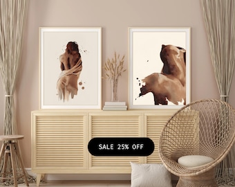 Coffee Art Prints Set – Minimalist Woman, Neutral Tones (Digital Download)