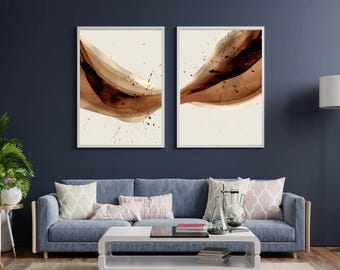 Coffee Art Prints Diptych – Neutral Abstract Wall Decor (Digital Download)
