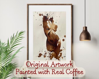 Original Coffee Painting – Female Silhouette on Cotton Paper (31x41 cm)
