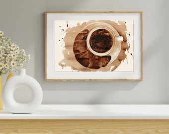 Coffee Painting Print | Croissant Illustration, Minimalist Art (Digital Download)