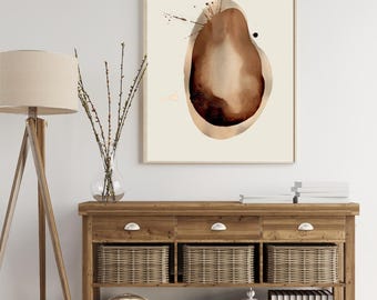 Coffee Painting Wall Art – Minimalist Abstract Print | Neutral Brown Digital Decor