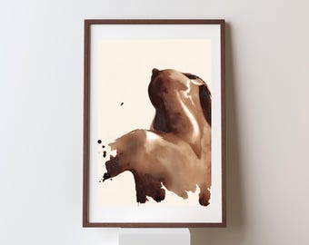 Coffee Woman Illustration - Minimalist Female Figure Printable Art - Neutral Tones Wall Decor - Digital Download