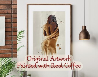 Original Coffee Painting – Female Silhouette Art, Handmade Cotton Paper (31x41 cm)